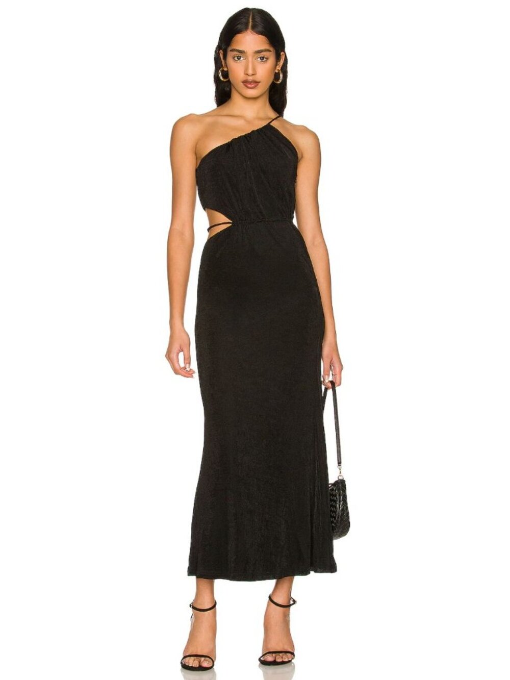 NWT Misha Adara Black Bodycon Midi Dress Stretch Strappy Cut-Outs Size 6